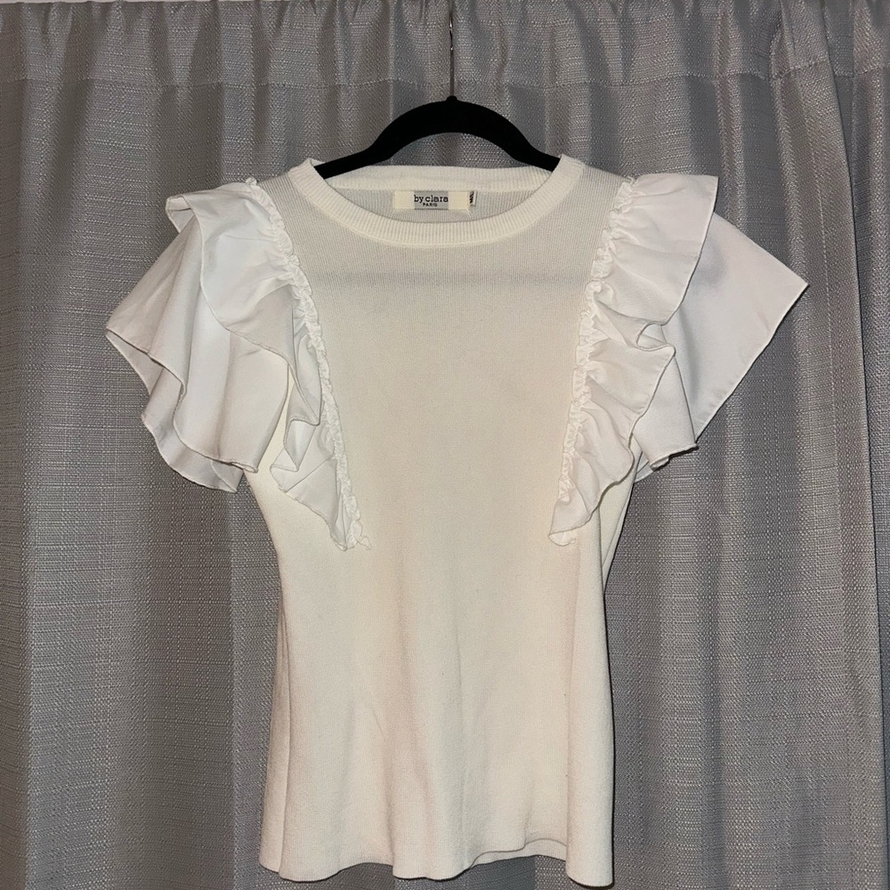 White Ruffled Flutter Sleeve Blouse